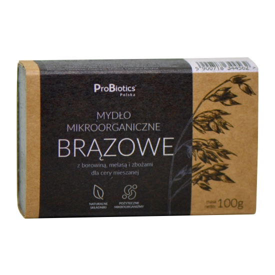 Mydło mikroorganiczne BRĄZOWE w kostce z borowiną, melasą i zbożami do cery trądzikowej i mieszanej - 100g